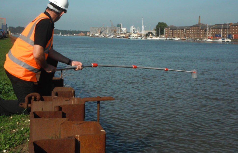 surface water sampling at Hoo Island situated in the Medway Estuary, Kent